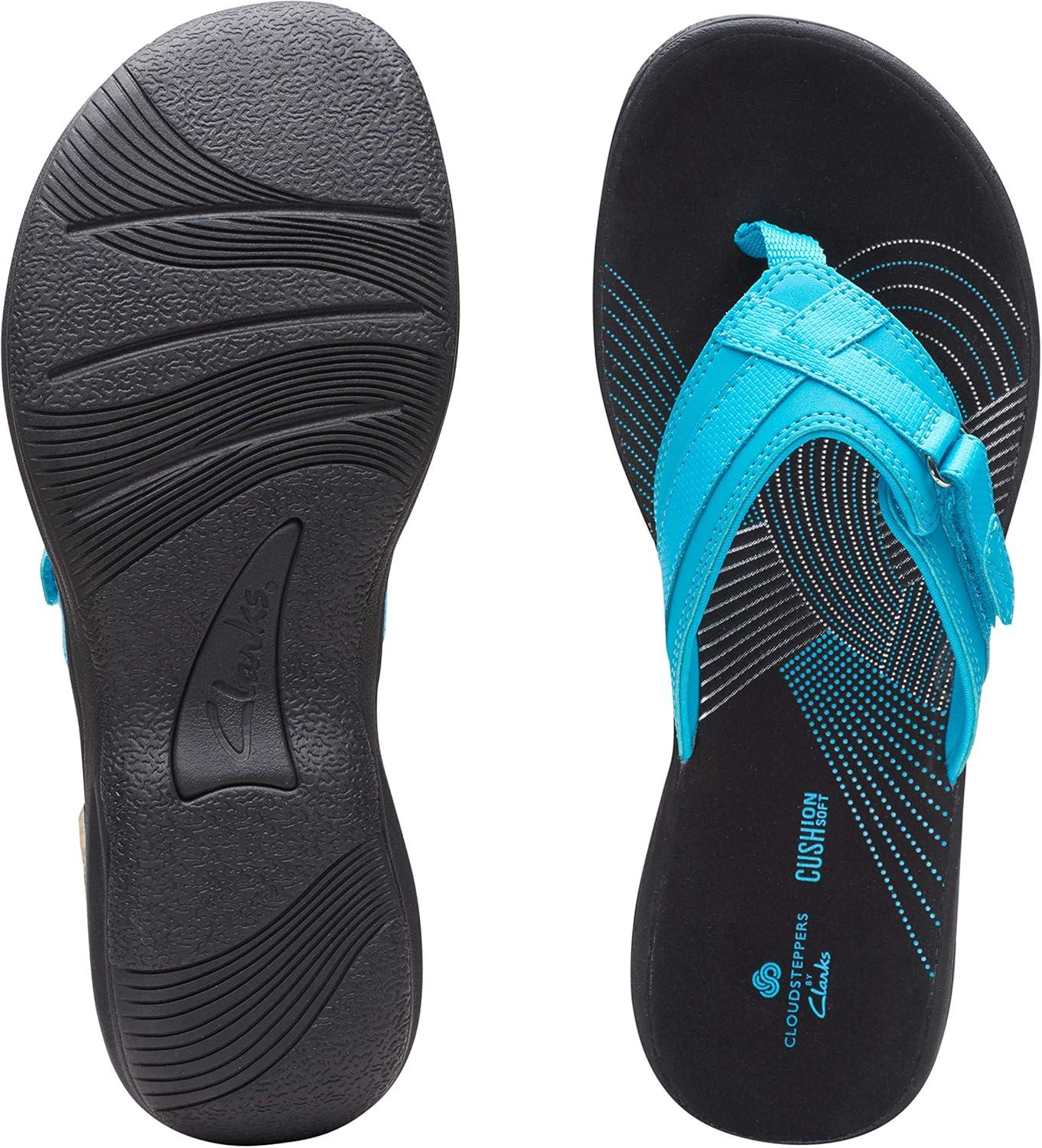 imageClarks Womens Breeze Sea FlipFlopAqua SyntheticBlack Sole