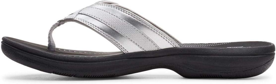 imageClarks Womens Breeze Sea FlipFlopSilver SyntheticBlack Sole