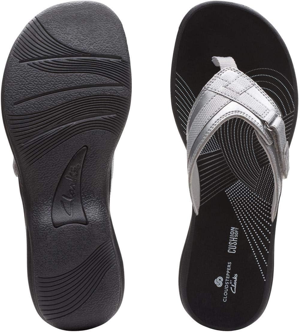 imageClarks Womens Breeze Sea FlipFlopSilver SyntheticBlack Sole