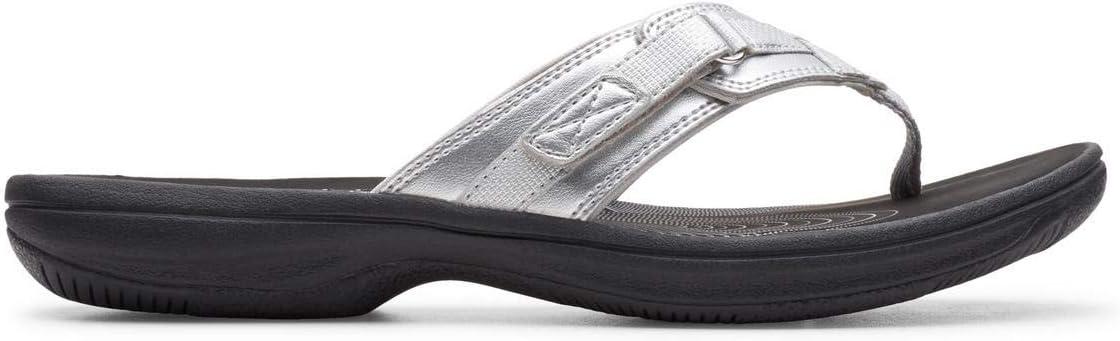 imageClarks Womens Breeze Sea FlipFlopSilver SyntheticBlack Sole