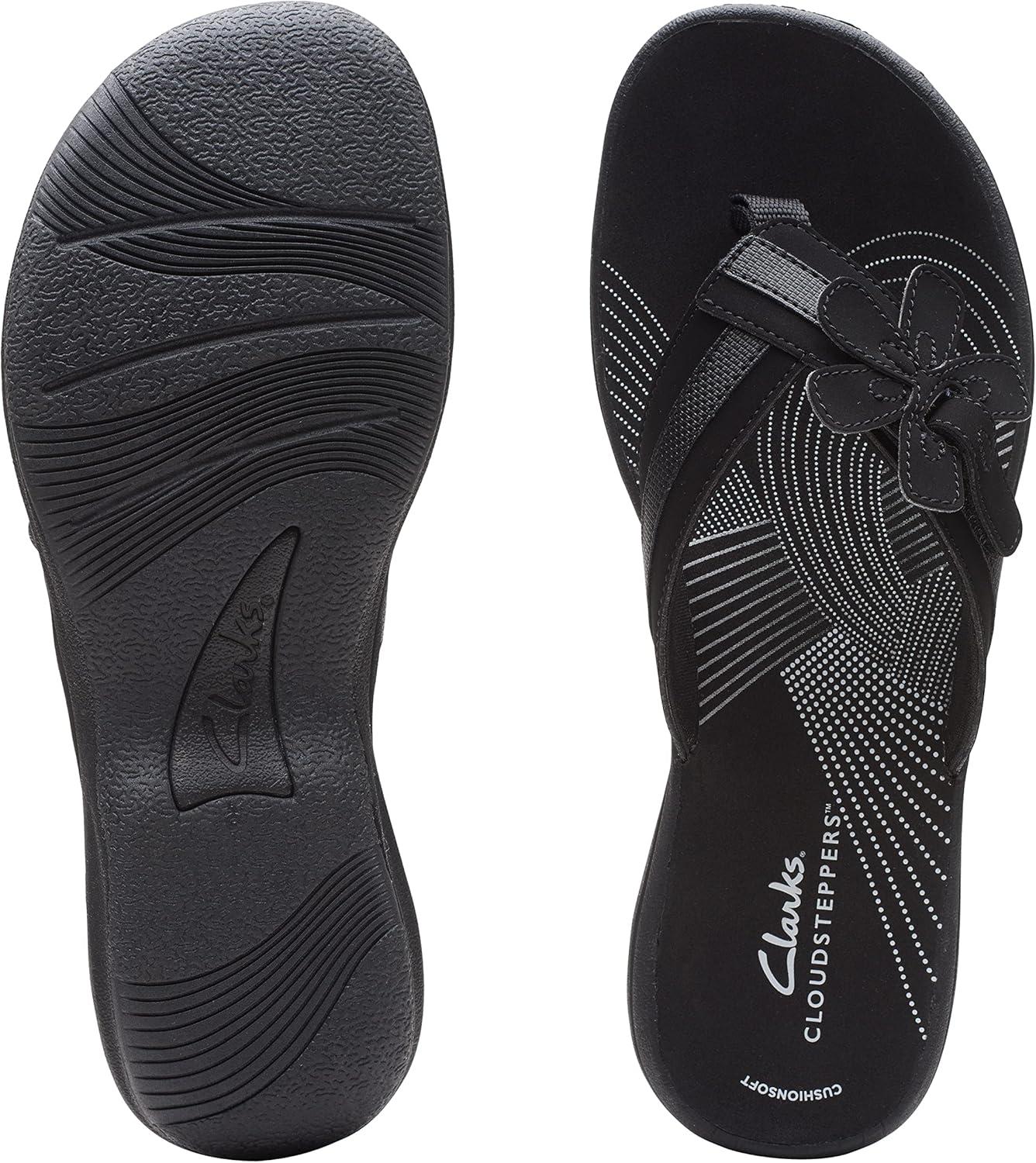 imageClarks Womens Brinkley Flora Cloudsteppers FlipFlopsBlack Synthetic