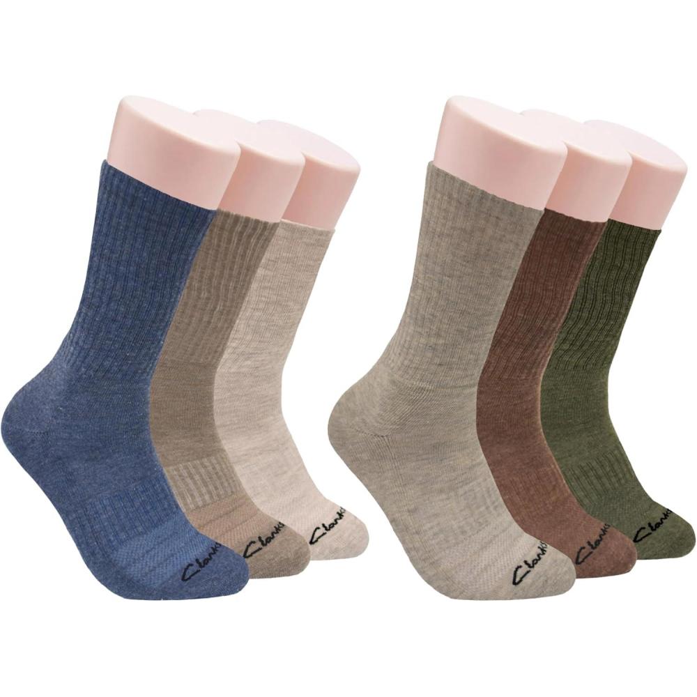 imageClarks Mens Sport Half Cushion Crew Socks 6 Pair KhakiBrownOliveDenimShellStone Mens 712 Shoe
