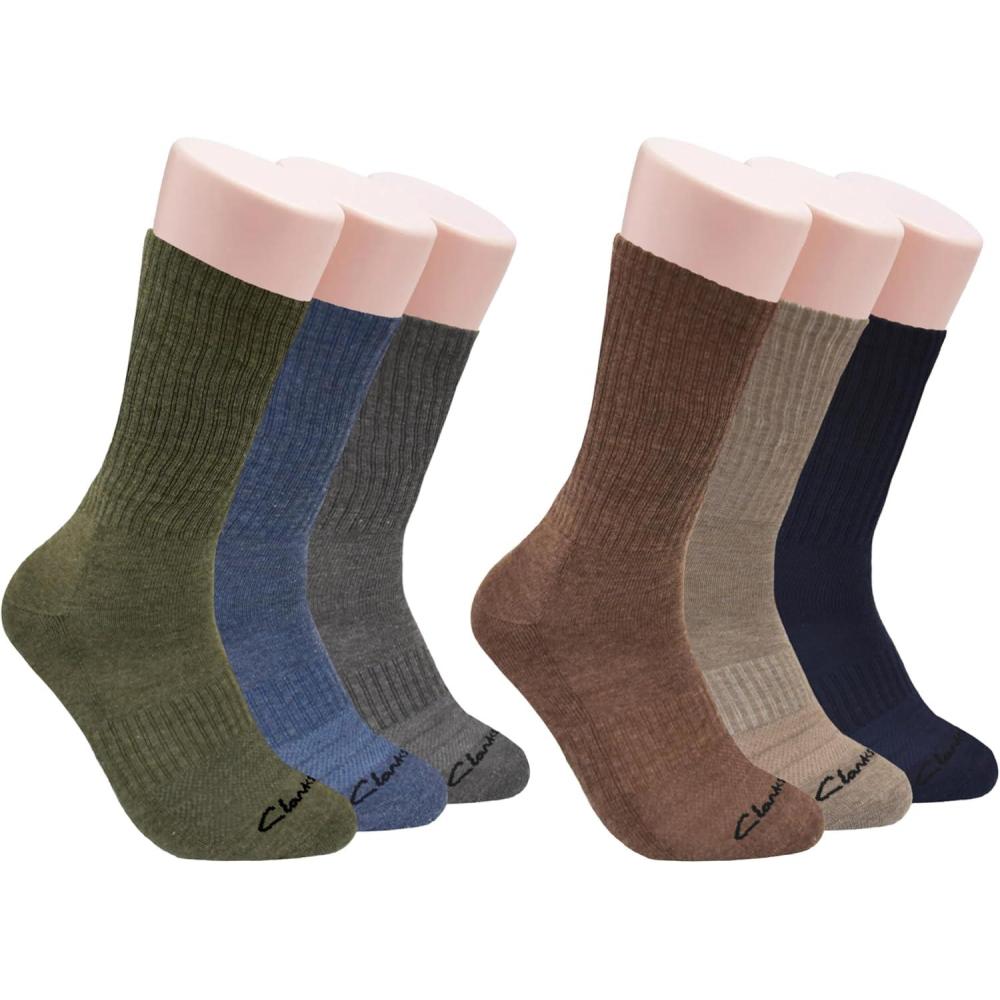 imageClarks Mens Sport Half Cushion Crew Socks 6 Pair NavyCharcoalDenimBrownOliveKhaki Mens 712 Shoe