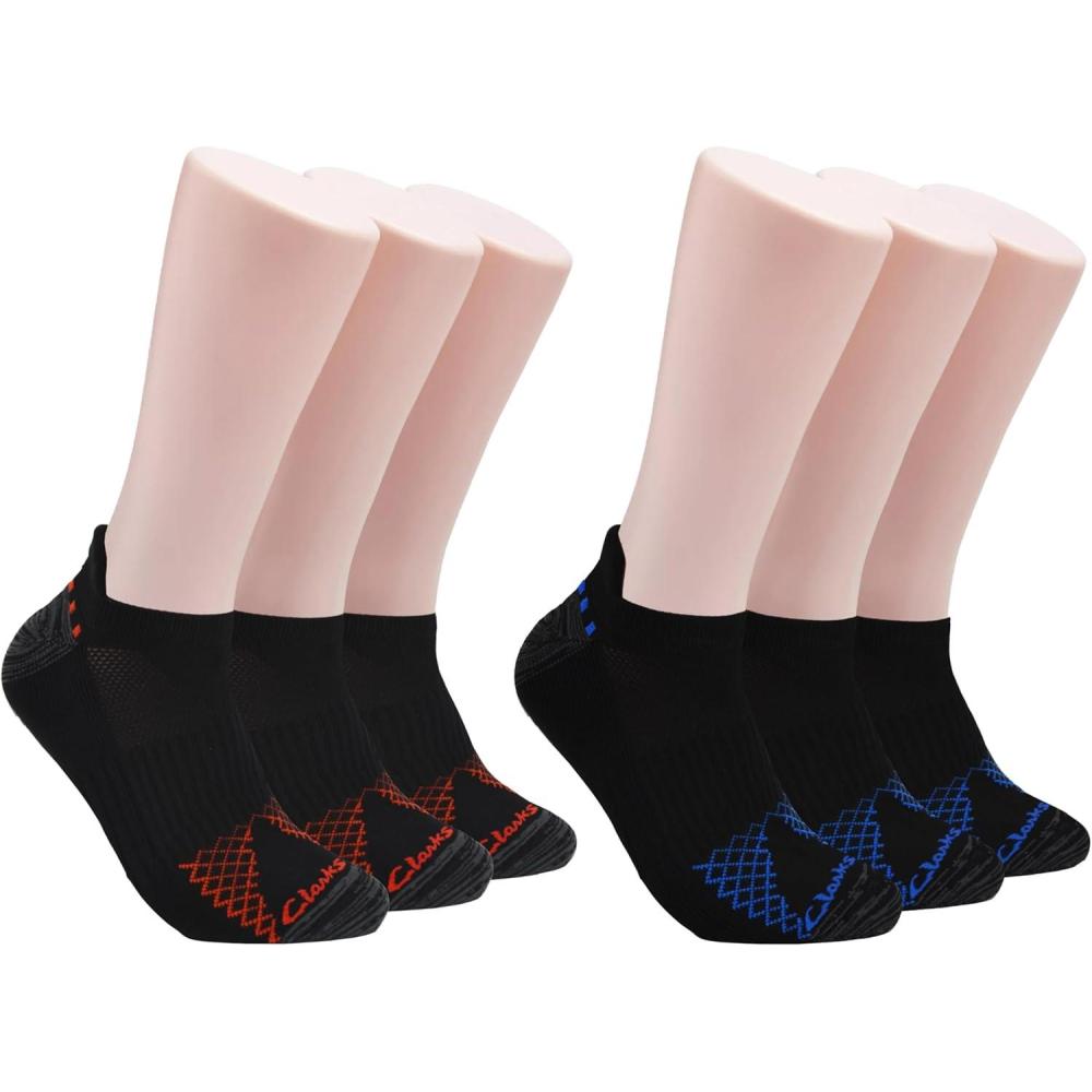 imageClarks Mens Sport Half Cushion Low Cut Tab Socks 6 Pair Black Mens 712 Shoe