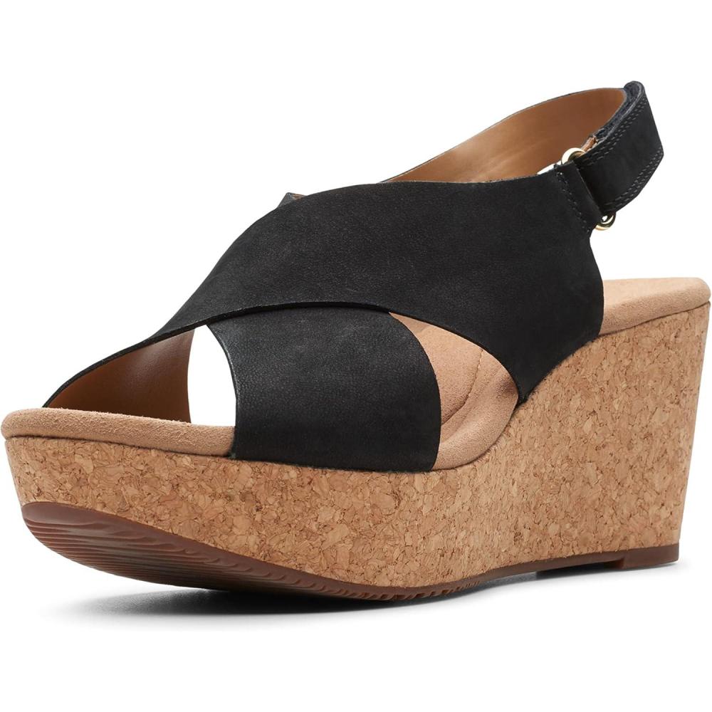 imageClarks Womens Annadel Eirwyn Wedge SandalBlack Nubuck