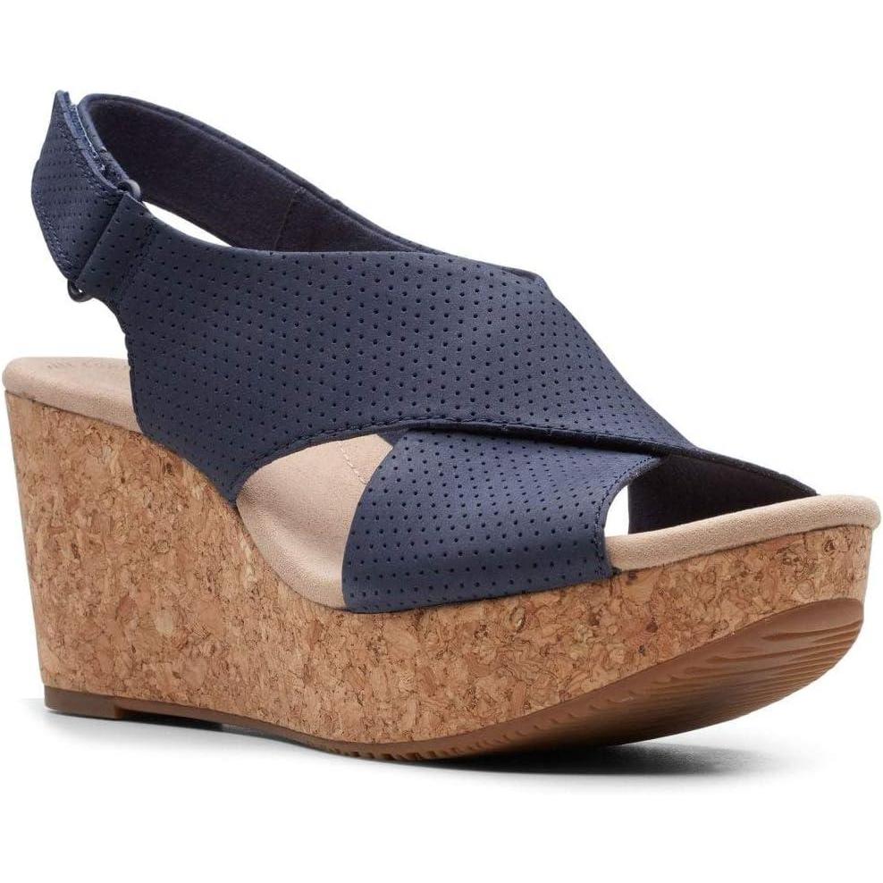 imageClarks Womens Annadel Eirwyn Wedge SandalBlue Navy Suede Navy Suede