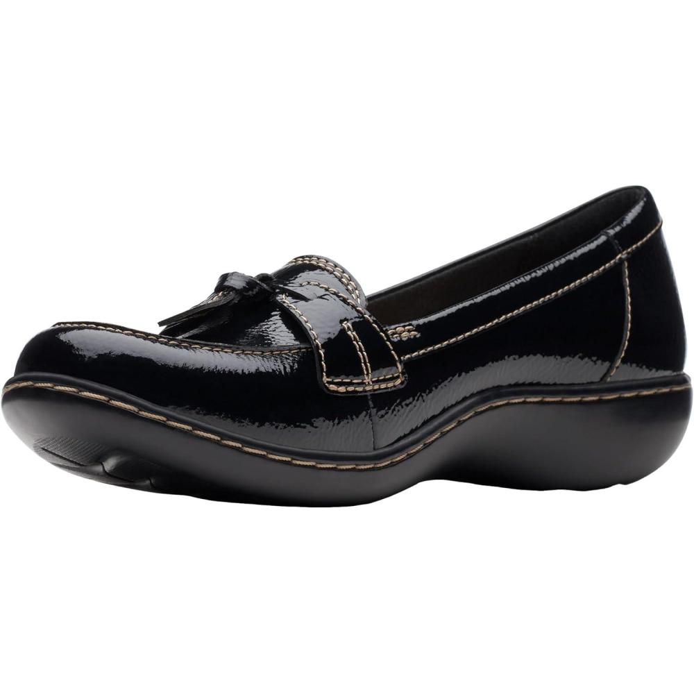 imageClarks Womens Ashland Bubble Slip On LoafersBlack Crinkle Patent