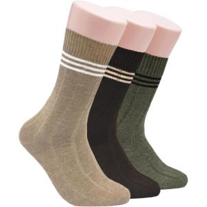 Clarks Men’s Casual Striped Crew Socks with Wide Rib 3 Pair, Brown/Khaki/Olive, Men’s 7-12 Shoe