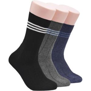 Clarks Men’s Casual Striped Crew Socks with Wide Rib 3 Pair, Navy/Black/Charcoal, Men’s 7-12 Shoe