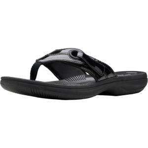 Clarks Women’s Breeze Reyna Cloudsteppers Flip-Flop(Black Patent Synthetic)