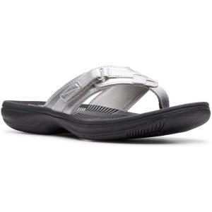 Clarks Women’s Breeze Sea Flip-Flop(Silver Synthetic/Black Sole)