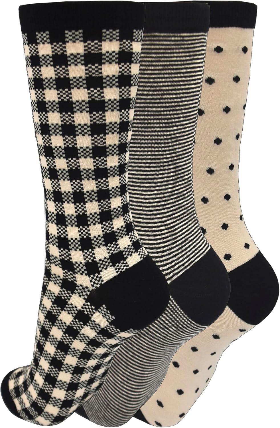 imageClarks Womens Checkered Crew Socks 3 Pair Khaki Womens 410 Shoe