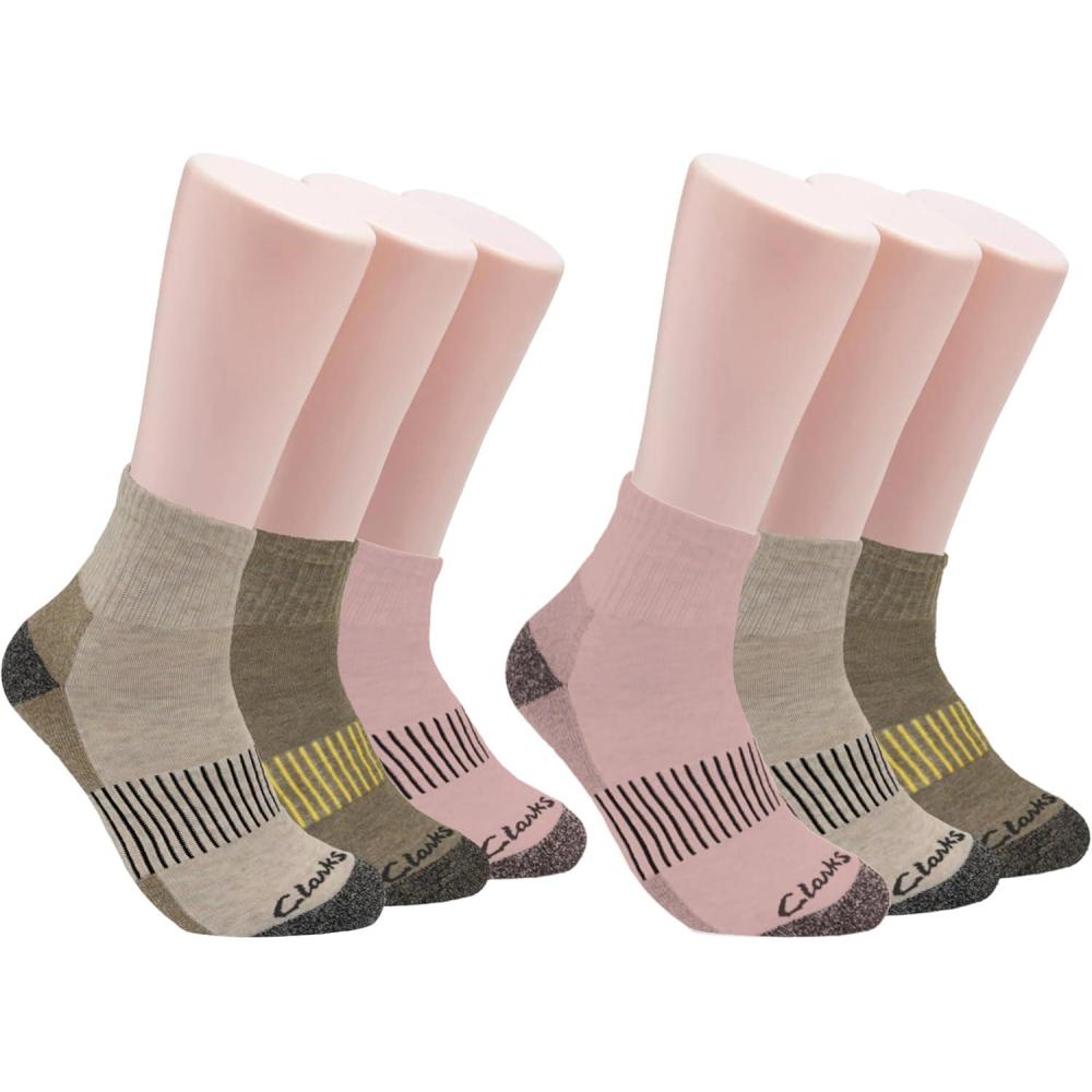 imageClarks Womens Casual Half Cushion Anklet Socks 6 Pair Lt KhakiPinkDk Khaki Womens 410 Shoe