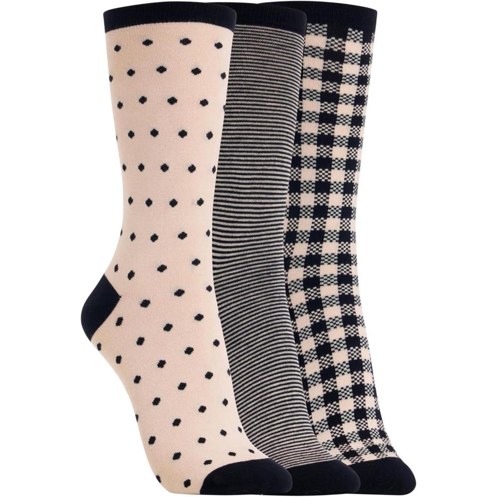 imageClarks Womens Checkered Crew Socks 3 Pair Khaki Womens 410 Shoe