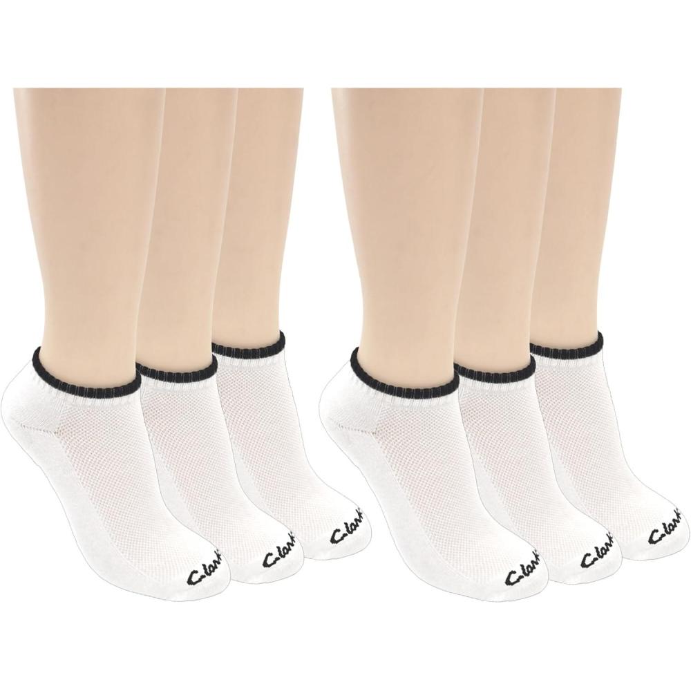 imageClarks Womens Half Cushion Low Cut Socks 6 Pair White Womens 410 Shoe