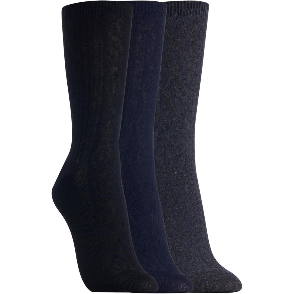 imageClarks Womens Textured Crew Socks 3 Pair NavyCharcoalBlack Womens 410 Shoe
