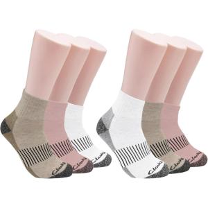 Clarks Womens Casual Half Cushion Anklet Socks, 6 Pair, Lt. Khaki/Pink/White, Womens’ 4-10 Shoe