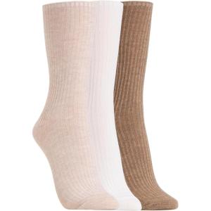 Clarks Women’s Ribbed Crew Socks 3 Pair, Oatmeal/Ivory/Tan, Women’s 4-10 Shoe