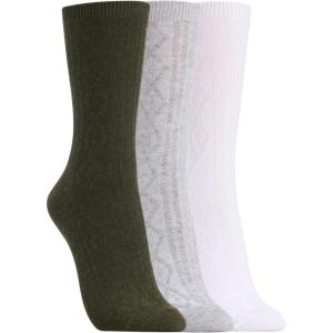 Clarks Women’s Textured Crew Socks 3 Pair, Lt.Grey/White/Olive, Women’s 4-10 Shoe