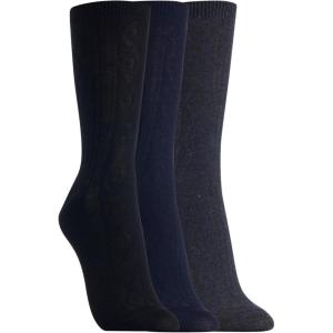 Clarks Women’s Textured Crew Socks 3 Pair, Navy/Charcoal/Black, Women’s 4-10 Shoe
