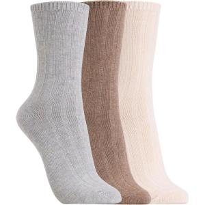Clarks Women’s Wide Rib Crew Socks 3 Pair, Ivory/Lt H Grey/Khaki, Women’s 4-10 Shoe