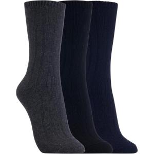 Clarks Women’s Wide Rib Crew Socks 3 Pair, Navy/Charcoal/Black, Women’s 4-10 Shoe