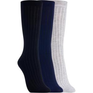 Clarks Women’s Wide Rib Roll Top Crew Socks 3 Pair,Lt H.Grey/Navy Black, Women’s 4-10 Shoe