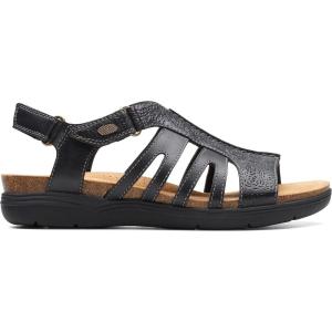 Clarks womens April BelleFlat Sandal(Black Leather)