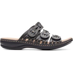 Clarks Women’s Leisa Faye Flat Sandal(Black Black Leather Black Leather)