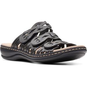 Clarks Women’s Leisa Faye Flat Sandal(Black Leather)