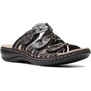 Clarks Women’s Leisa Faye Flat Sandal(Black Patent Synthetic)