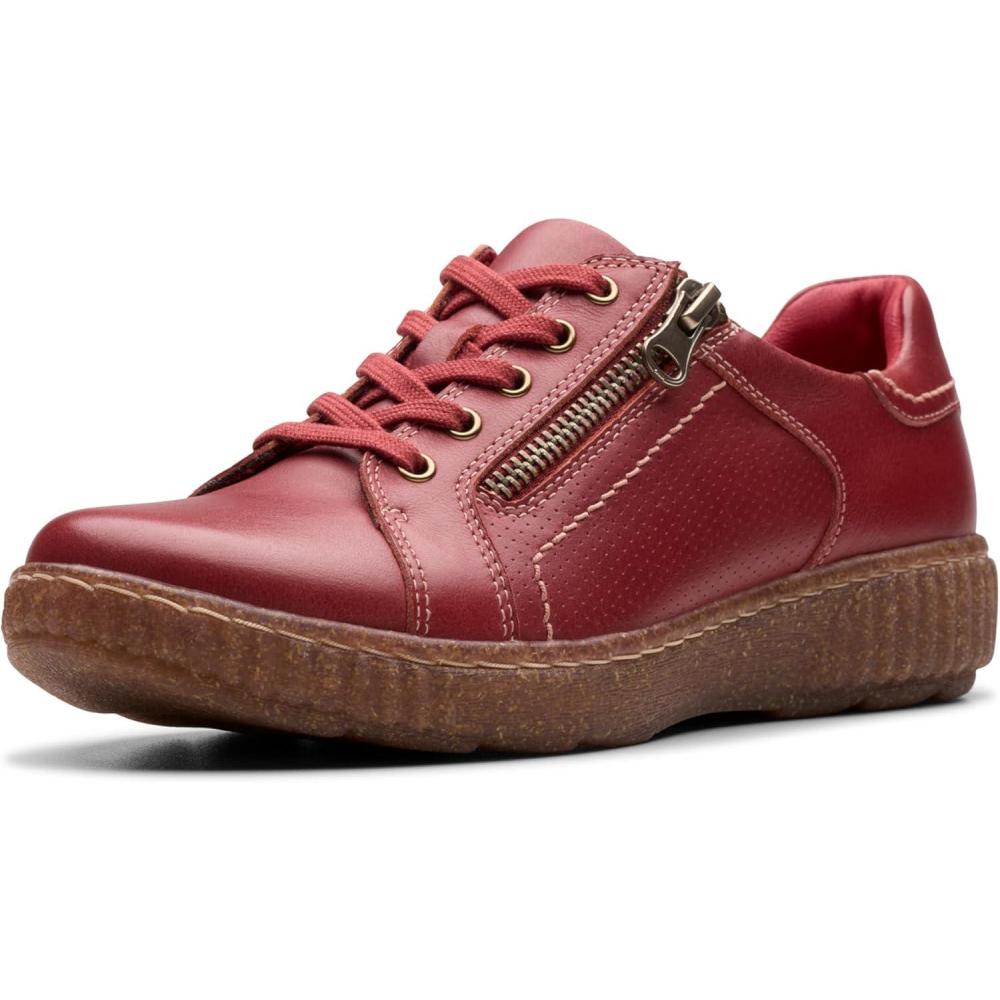 imageClarks Womens Caroline Janna Leather Side Zip Fashion SneakerRed Leather