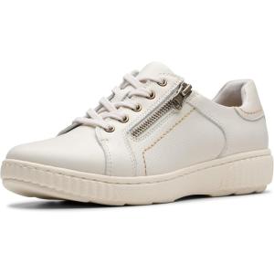 Clarks Women’s Caroline Janna Leather Side Zip Fashion Sneaker(White Leather)
