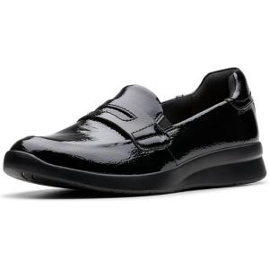 Clarks Womens Ellowyn Penny(Black Crinkle Patent Synthetic)