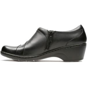 Clarks Women’s Channing Ann Slip-On Loafer(Black Leather/Enamel Button)