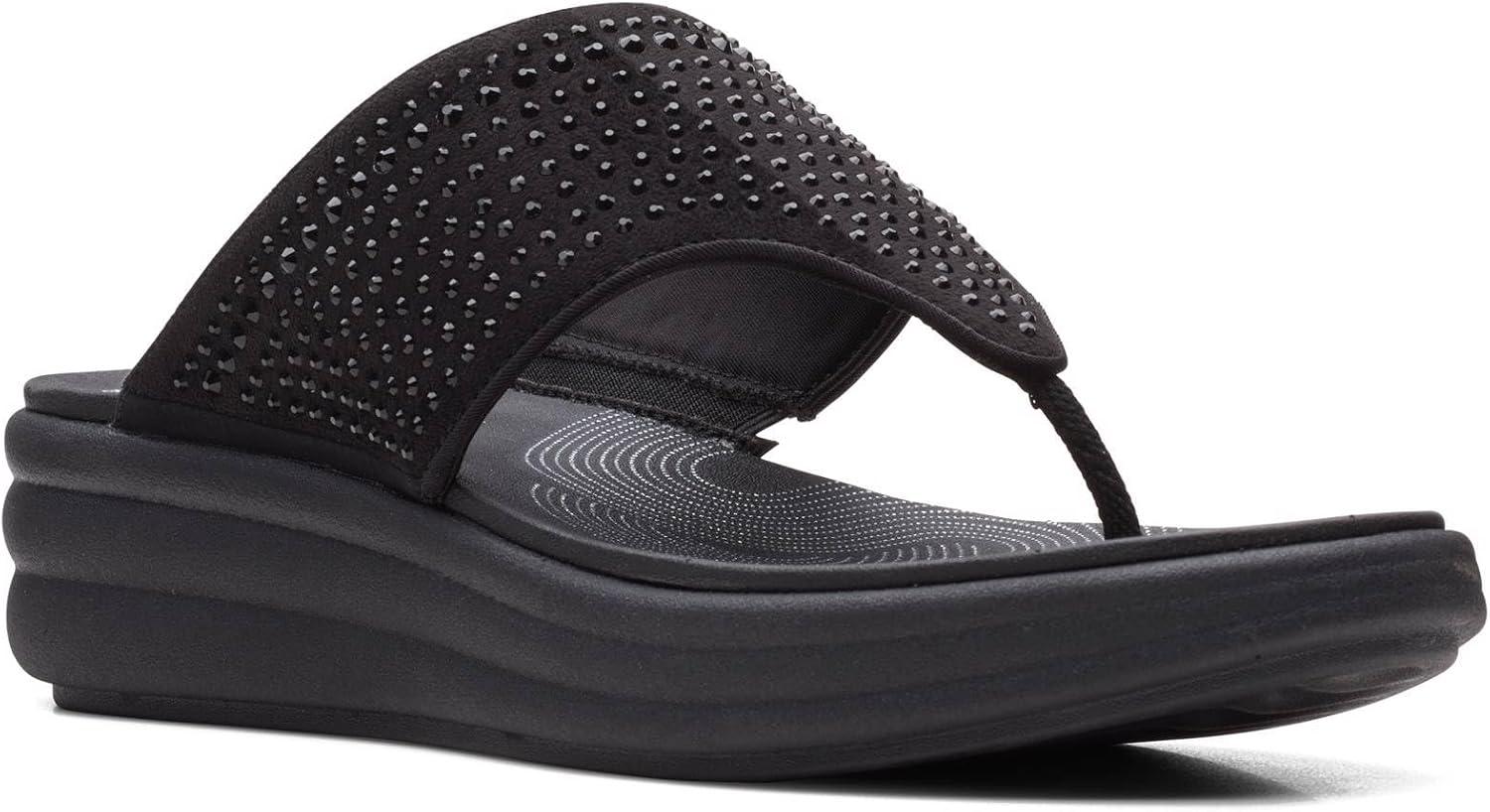 imageClarks Womens Drift Jaunt Wedge SandalBlack Interest Textile