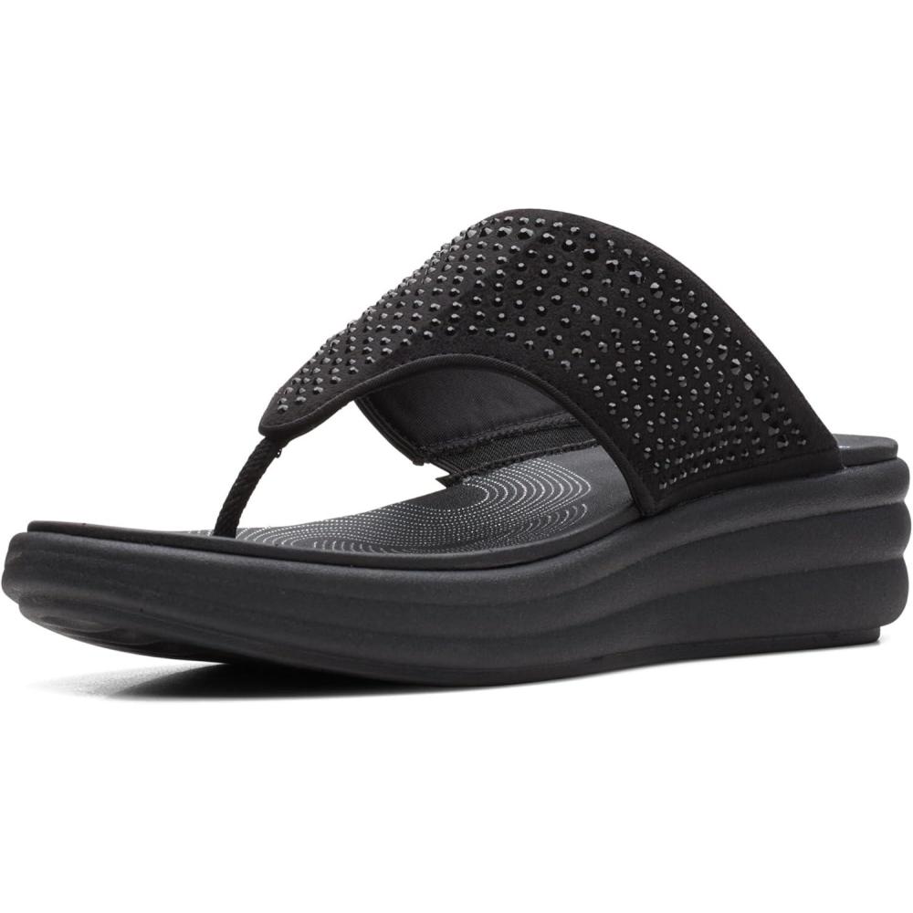 imageClarks Womens Drift Jaunt Wedge SandalBlack Interest Textile