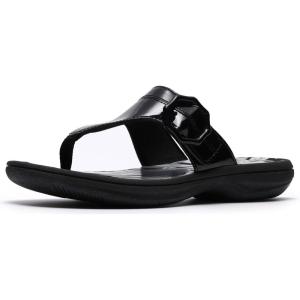 Clarks Women’s Breeze Cove Cloudsteppers Flip-Flop(Black Patent Synthetic)